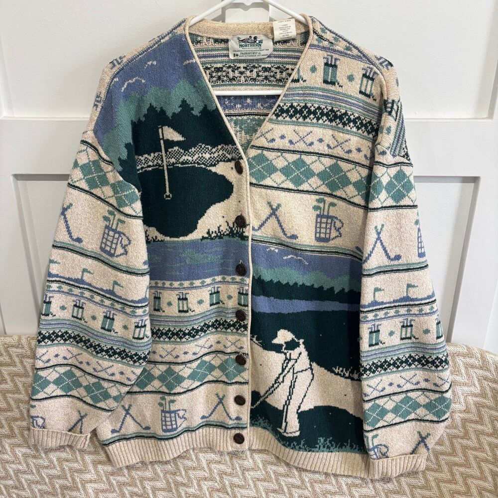 Vintage Northern Reflections Parkhurst Golf Theme Cardigan Sweater